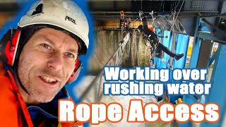 Rope Access working over water - aid climbing above a lock
