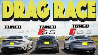 Tuned Kia Stinger GT vs Tuned Audi S5 vs Tuned Audi RS5. Close but not close. Drag and Roll Race.