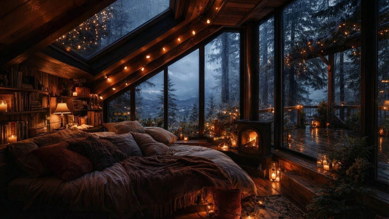 Cozy Cabin in the Forest Rain & Fireplace Sounds | 10 Hours Sleep ASMR ...