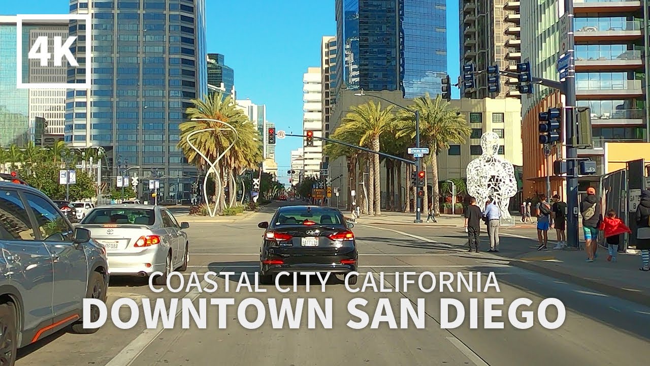 [4K] Driving Downtown San Diego - Market St, Harbor Dr, Broadway, Gaslamp Quarter, California, 4K