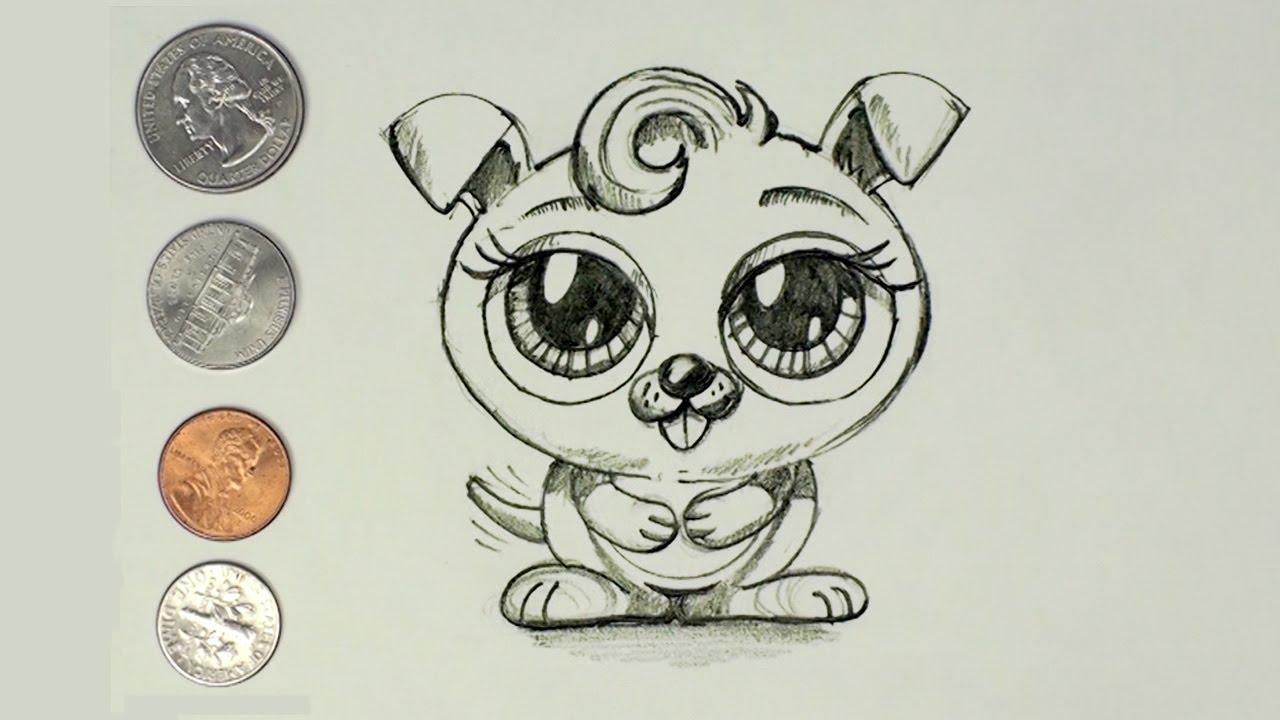 How to Draw a Cute Puppy - Easy Four-Coin Method - Dog ...