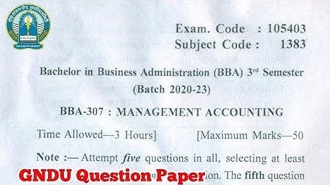 Gndu BBA 3rd Semester Management Accounting Question Paper || BBA 3rd Semester Question Paper