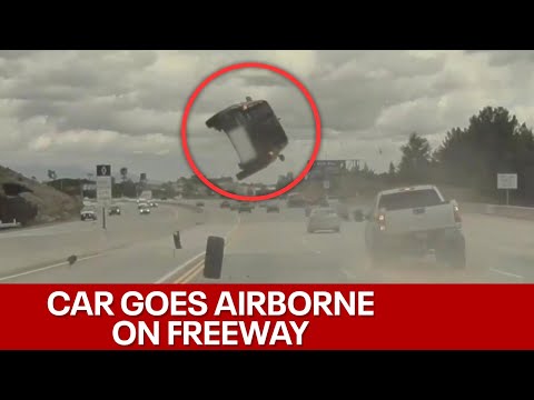 Tire pops off truck, flips car on California freeway