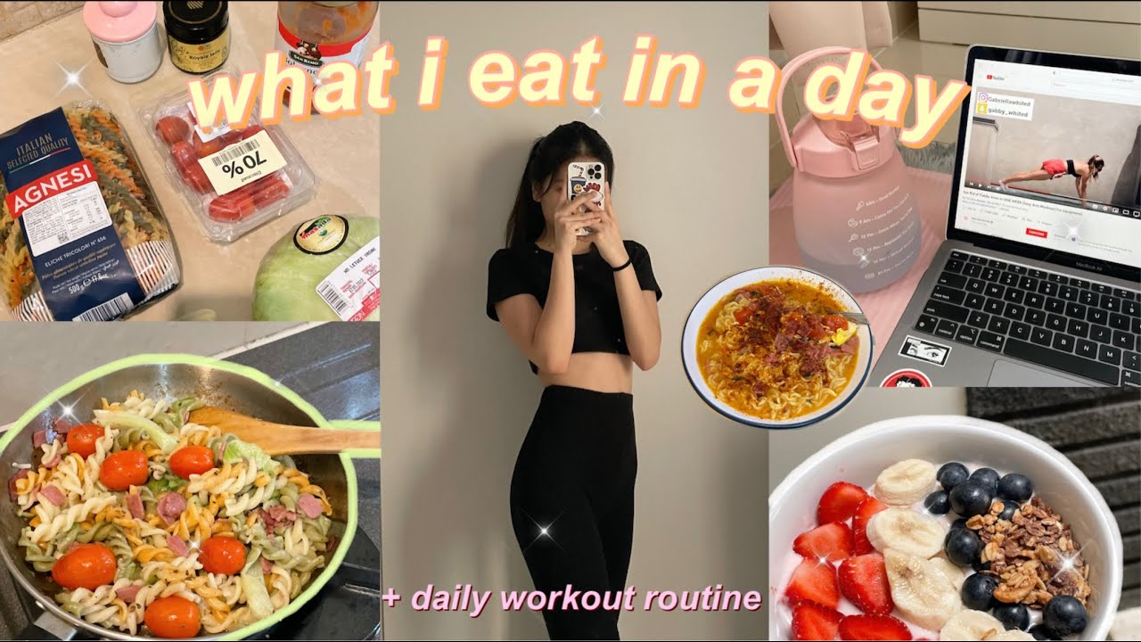 WHAT I EAT IN A DAY + my daily workout routine !! (ෆ˙ᵕ˙ෆ)♡🍃 - YouTube
