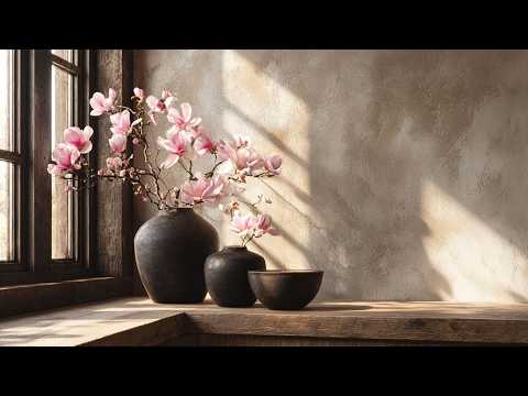 Spring Magnolia Still Life Blush Blooms in Dark Stoneware Botanical TV Art & Screensaver for The Fra
