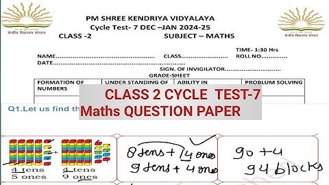 Math Class 2 cycle test 7 /KVS question Paper /Class 2 Math Paper