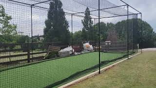 batting cage installation 12x14x55 nylon netting black coated frame putting green. turf by Morales Coach 93 views 1 month ago 1 minute