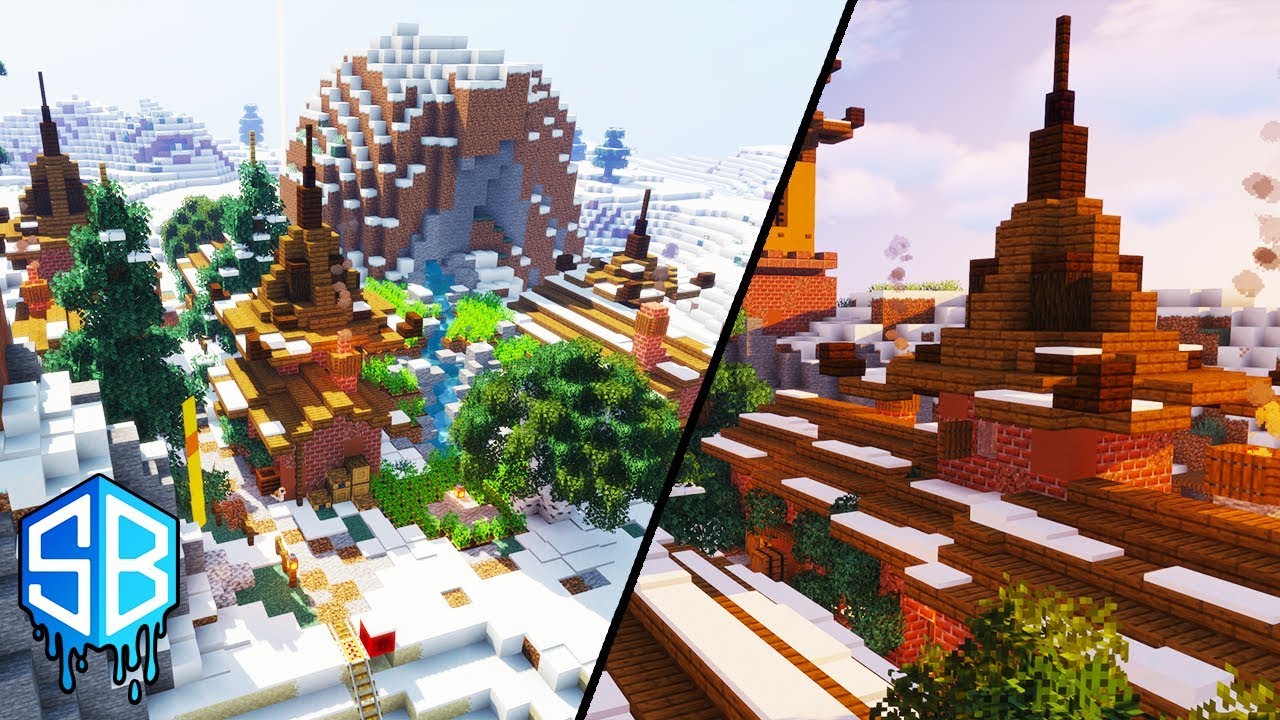 Building a Snowy Village in Minecraft 1.14 Survival : Sourceblock