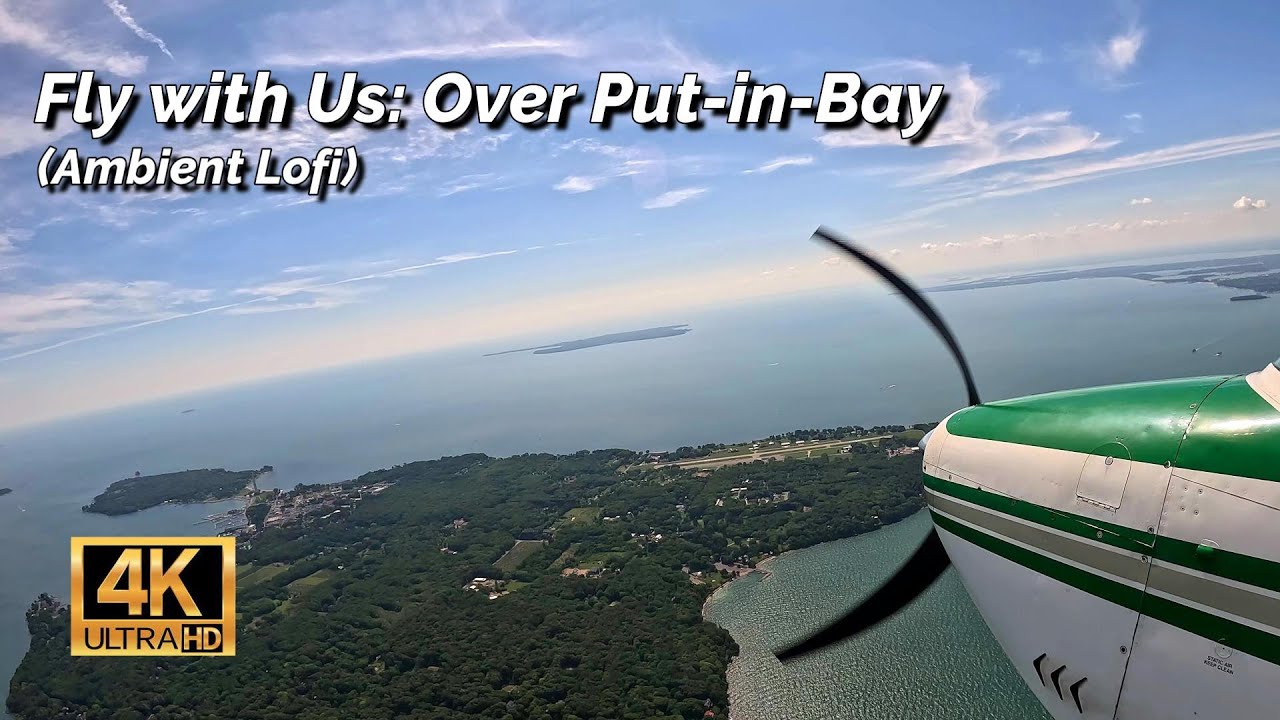 Flying over PutinBay OH Cessna flight over Lake Erie and the Bass