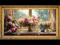 Sunlit Roses by the Window | Framed Art Screensaver for TV With Jazz Music