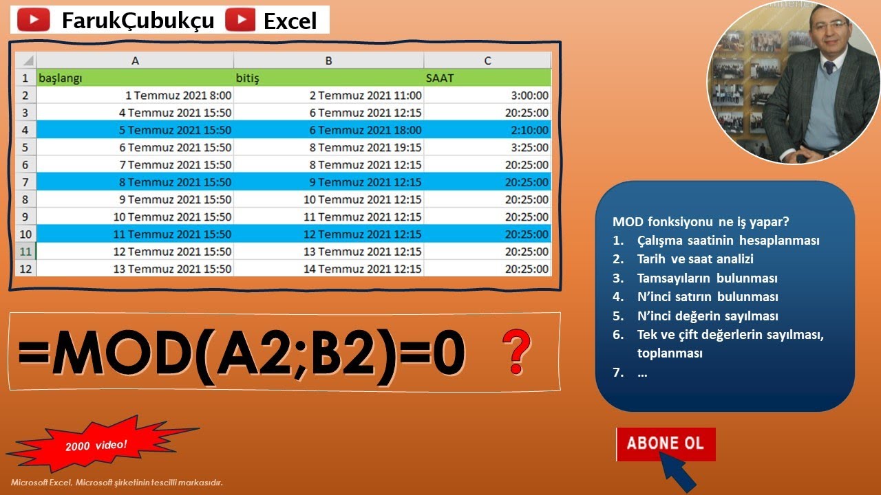 Excel MOD Fonksiyonunun Farklı Kullanımları