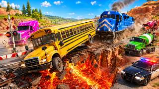 School Bus vs Train Track Lava Trap! Monster Trucks Rescue & Crazy Crash Story | BeamNG Drive screenshot 4