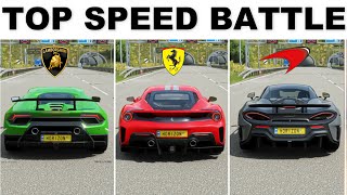 Top Speed Battle - Huracan P Vs Pista Vs Mclaren 600LT | Forza Horizon 4