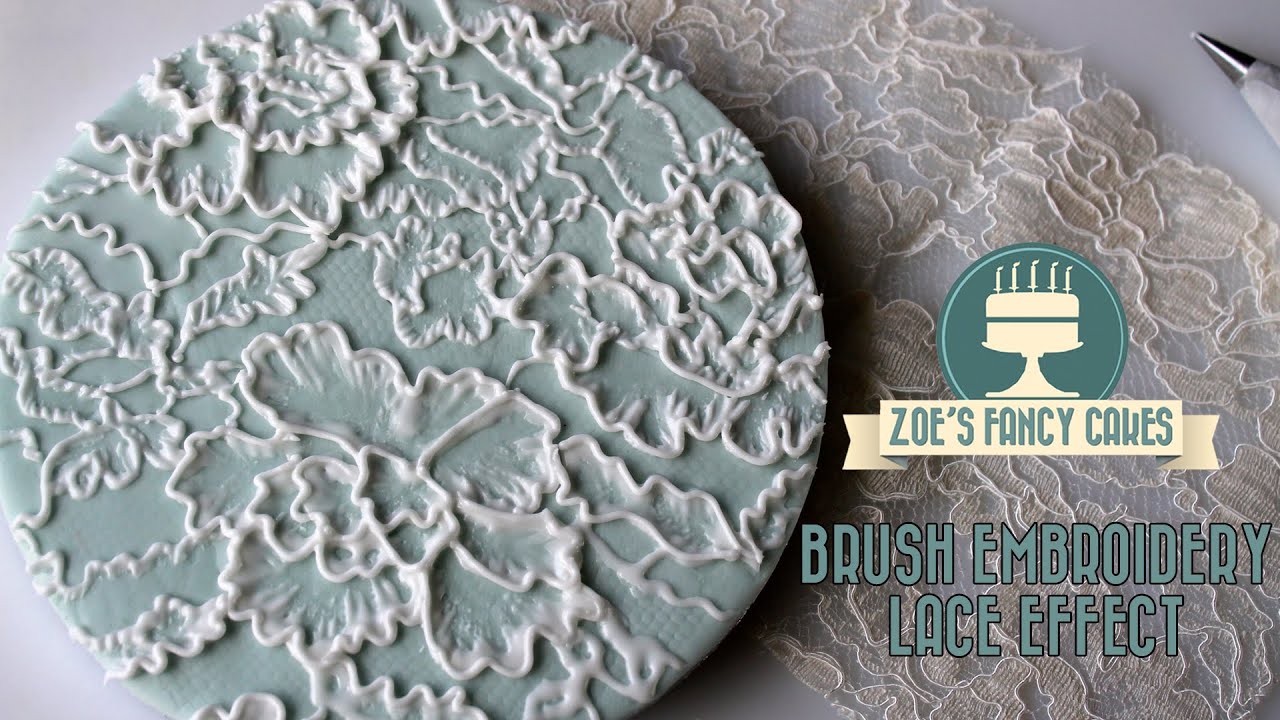 Royal icing lace effect brush embroidery on a cake board tutorial YouTube