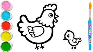 A Chicken, a Chick and a Rooster Drawing, Painting & Coloring for Kids and Toddlers🐓🐤🐔#408