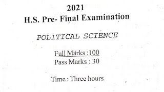 H.S 2nd year Pre Final Political Science Question 2021 / HS Second year pre Final political science