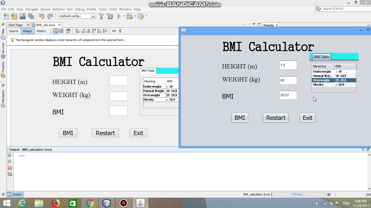 bmi calculator netbeans gui - YouTube