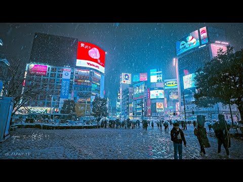 2 Hours of Heavy Snow Night Walk in Tokyo, Japan • 4K HDR