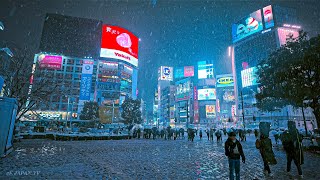 2 Hours of Heavy Snow Night Walk in Tokyo, Japan • 4K HDR