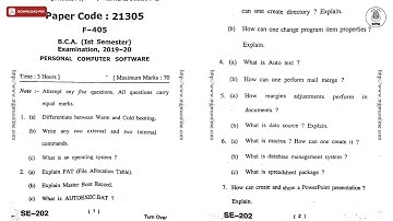 BCA 1ST SEM PERSONAL COMPUTER SOFTWARE 2020 | MJPRU