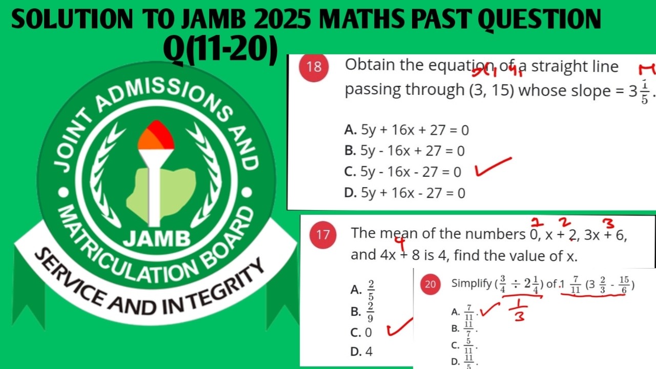 JAMB 2025 Maths Past question (Q11 20)
