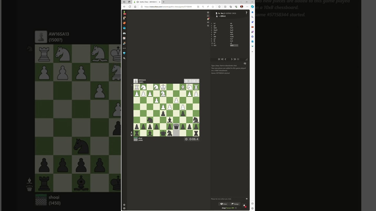 Hyper Gothic win on chess dot com 
