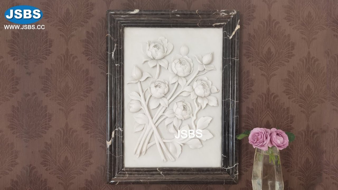 White Marble Art Flower Rose Relief Wall Sculpture Home Restoration Decoration Design