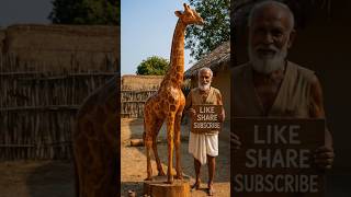 Amazing Wooden Giraffe Art 🦒 | Village Craftsman Creativity #ai #art #woodcarving
