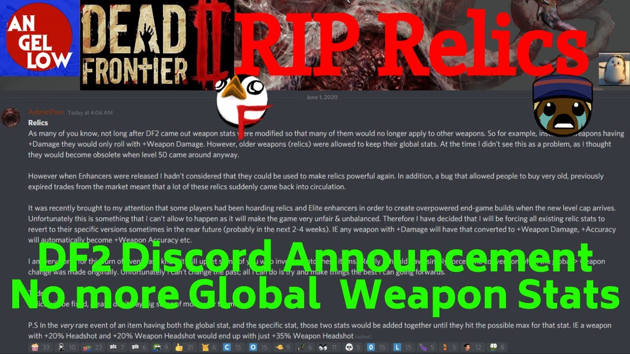 Dead Frontier 2: RIP Relics! No more Global Weapon Stats! Level Cap increase coming soon?
