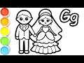 G for Groom and Bride | Menggambar dan Mewarnai Pengantin Pria dan Wanita | Phonics Coloring Page