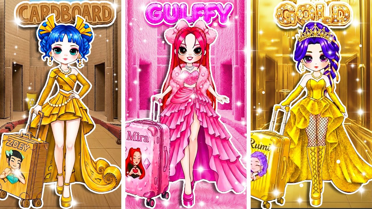 Huntrix Glow Up in Cardboard, Golden & Fluffy Airplane | K-Pop Demon Hunters| DIY Fashion Mira Dolls