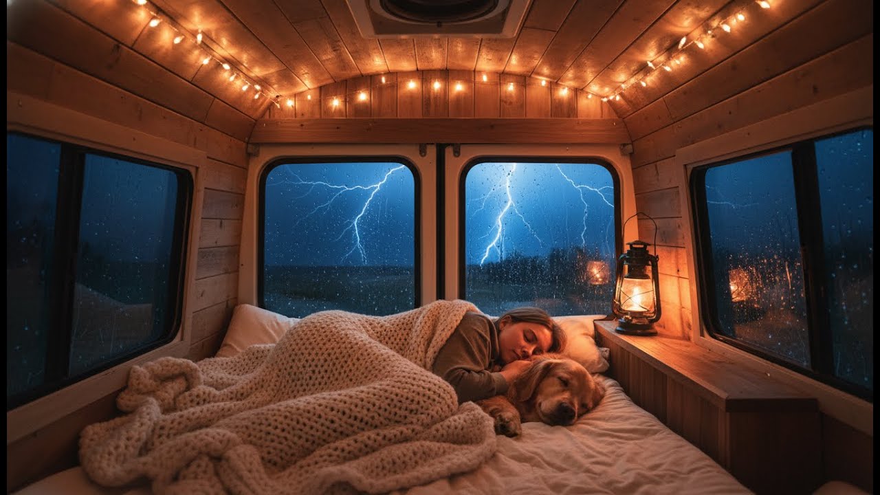 Heavy Rain on Van Roof: Instant Deep Sleep in 3 Mins (Cozy Ambience) Woman & Dog ASMR 2026