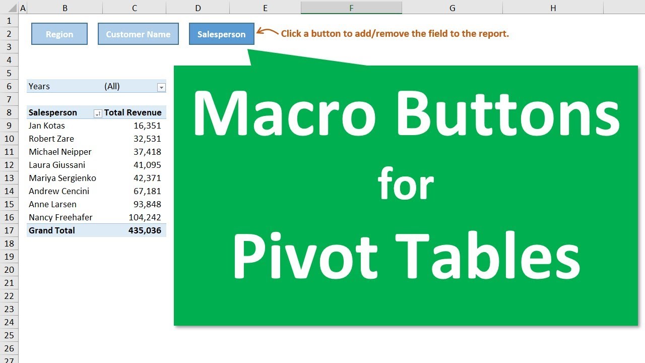 Vba Macro Buttons To Add Remove Pivot Table Fields Youtube