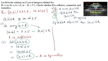 Let R be the relation on Z defined by R={(a,b)/|a-b|≤5|Reflexive|LAQ|Sahodaya|12|Maths|Set 1|2024