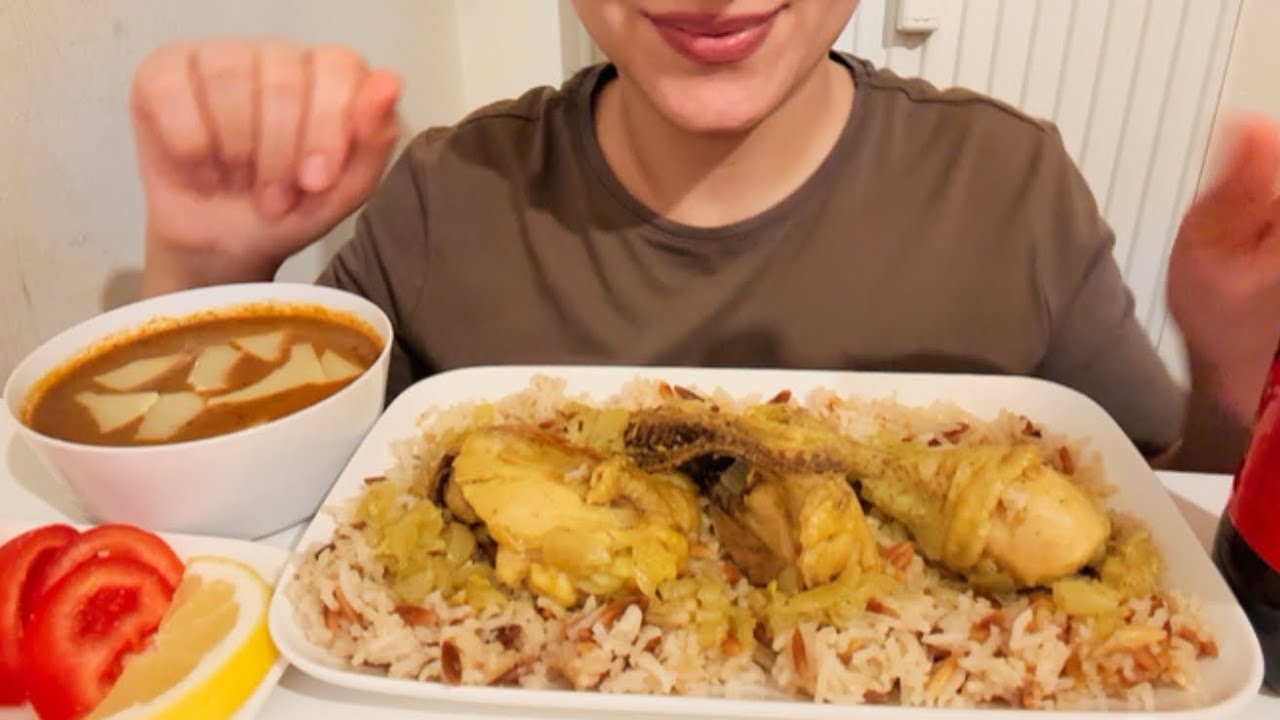 #mukbang #asmr Roasted chicken with rice and soup!
