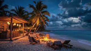 Tropical Night Oasis | Cozy Beach Fire & Ocean Wave Sounds for Peace & Relaxation