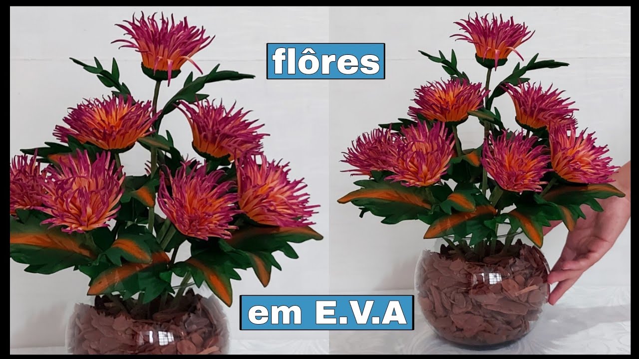 Arranjo de crisântemo, em E.V.A, sem frisador