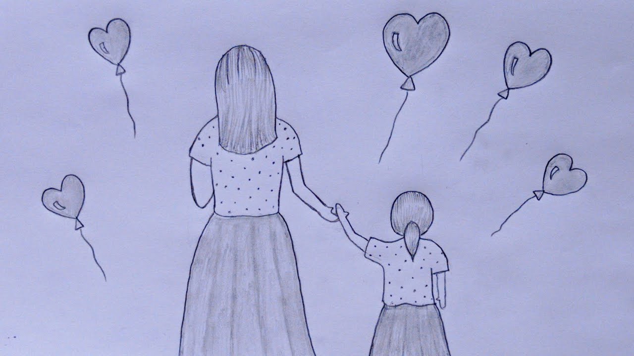 Children Simple Pencil Drawing Their Belove Mother Stock Illustration -  Illustration of motherday, paper: 71848808