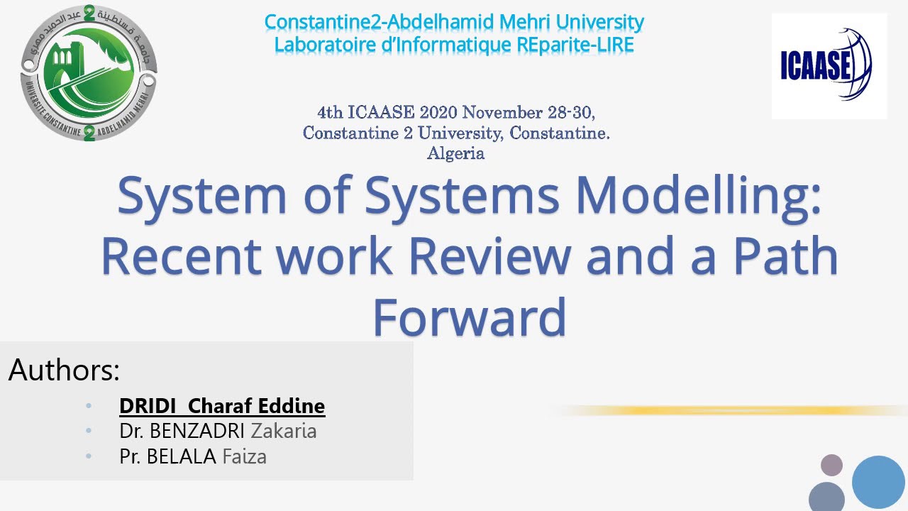 ICAASE 2020 System Of Systems Modeling Recent Work Review And A Path Icaase 2020 System Of Systems Modeling Recent Work Review And A Path
