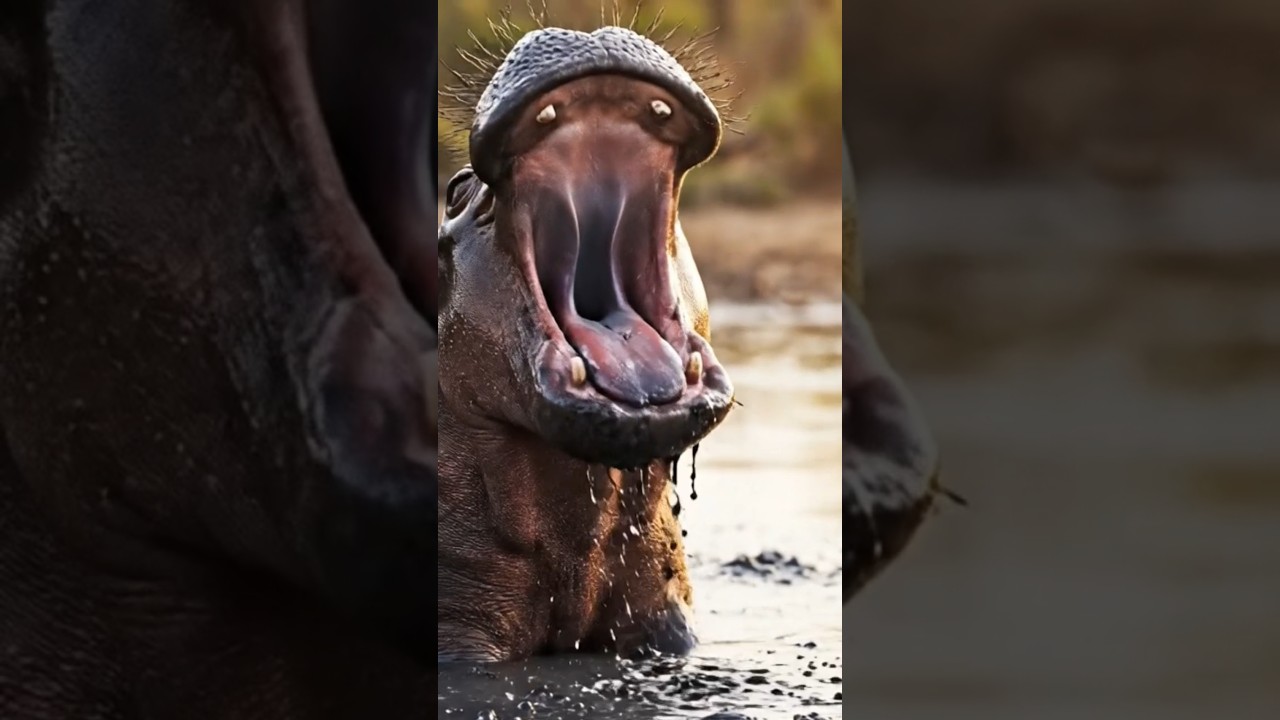 Even the wildest hearts have the cutest mornings 🦛💛 — Baby hippo’s sleepy yawn turns into muddy joy!