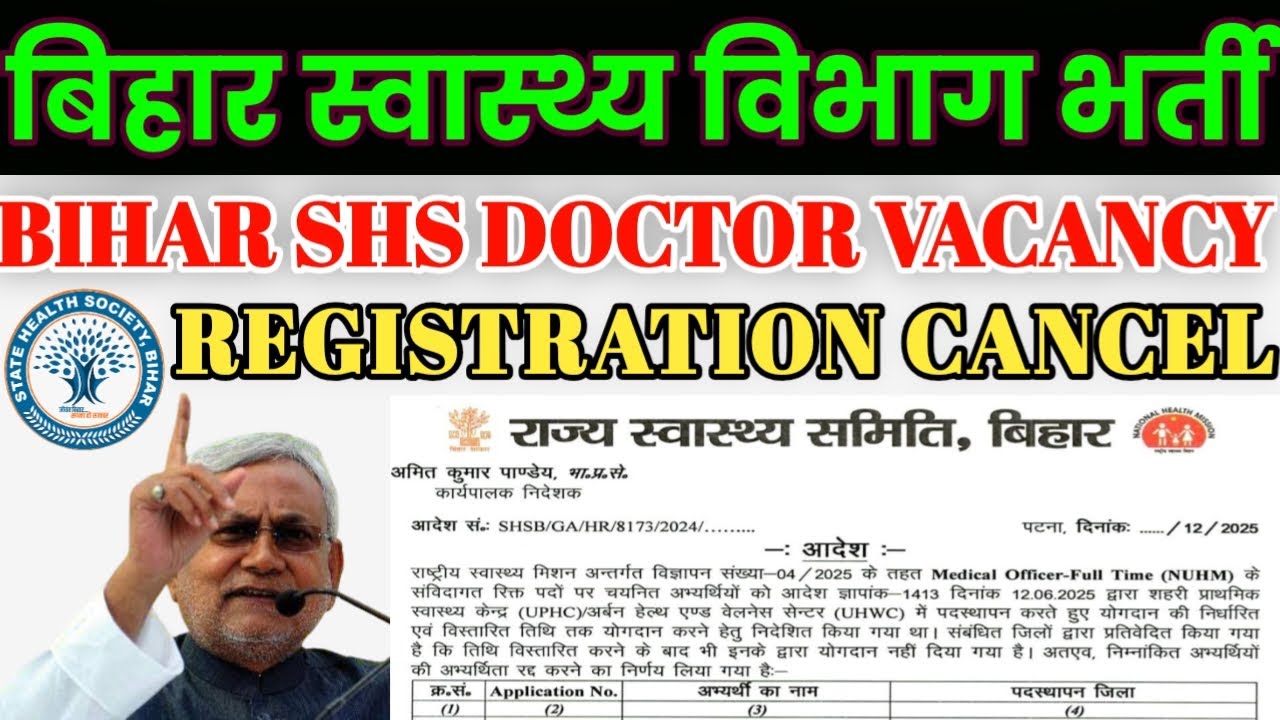 Bihar SHS Medical Officer Vacancy | SHS Medical Officer Registration Cancel | Bihar SHS Non Joining 
