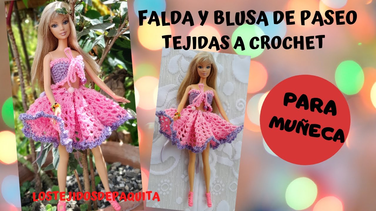 Como hacer una Falda y Blusa de Paseo Tejidas a Crochet para Muñeca Fácil