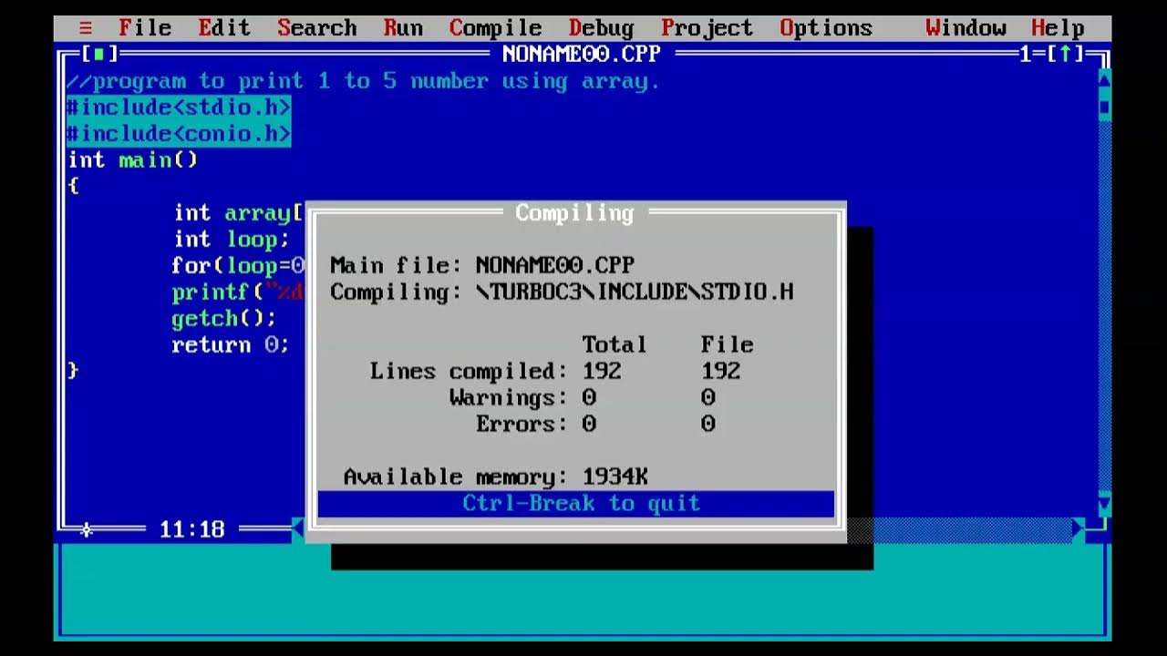 27_1print 1 to 5 using array turbo c - YouTube