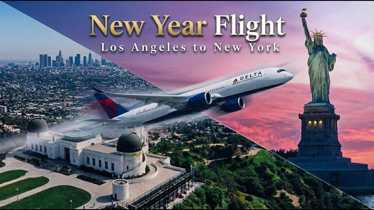 New Year Flight ✨Los Angeles to New York | Cinematic Night Flight 