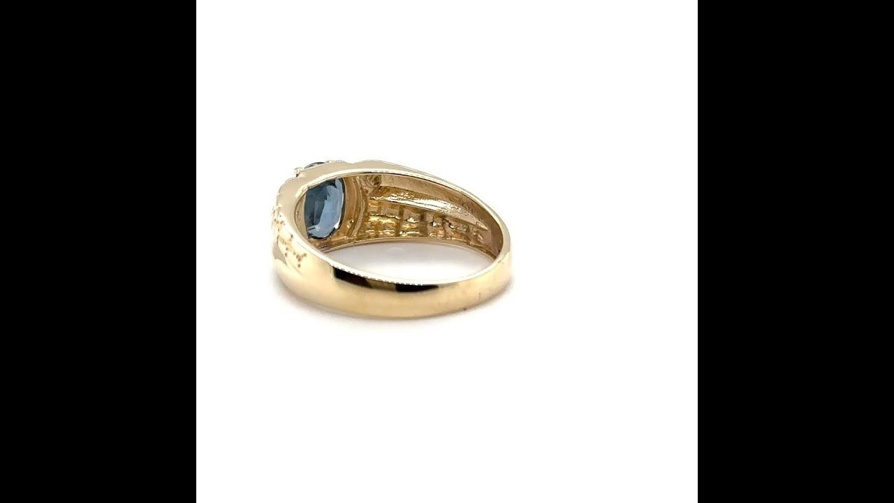 Natural Tanzanite & Diamond Ring 10K Solid Gold Men's Ring Gentlemens ...