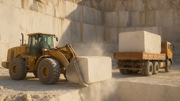 “Heavy Loader Loading Marble Stone Into Truck.”