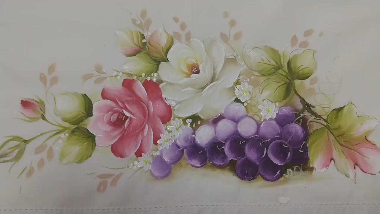 Aprenda Pintar Uva, Rosas, Botões, Folhas e Acabamento. VIDEO COMPLETO
