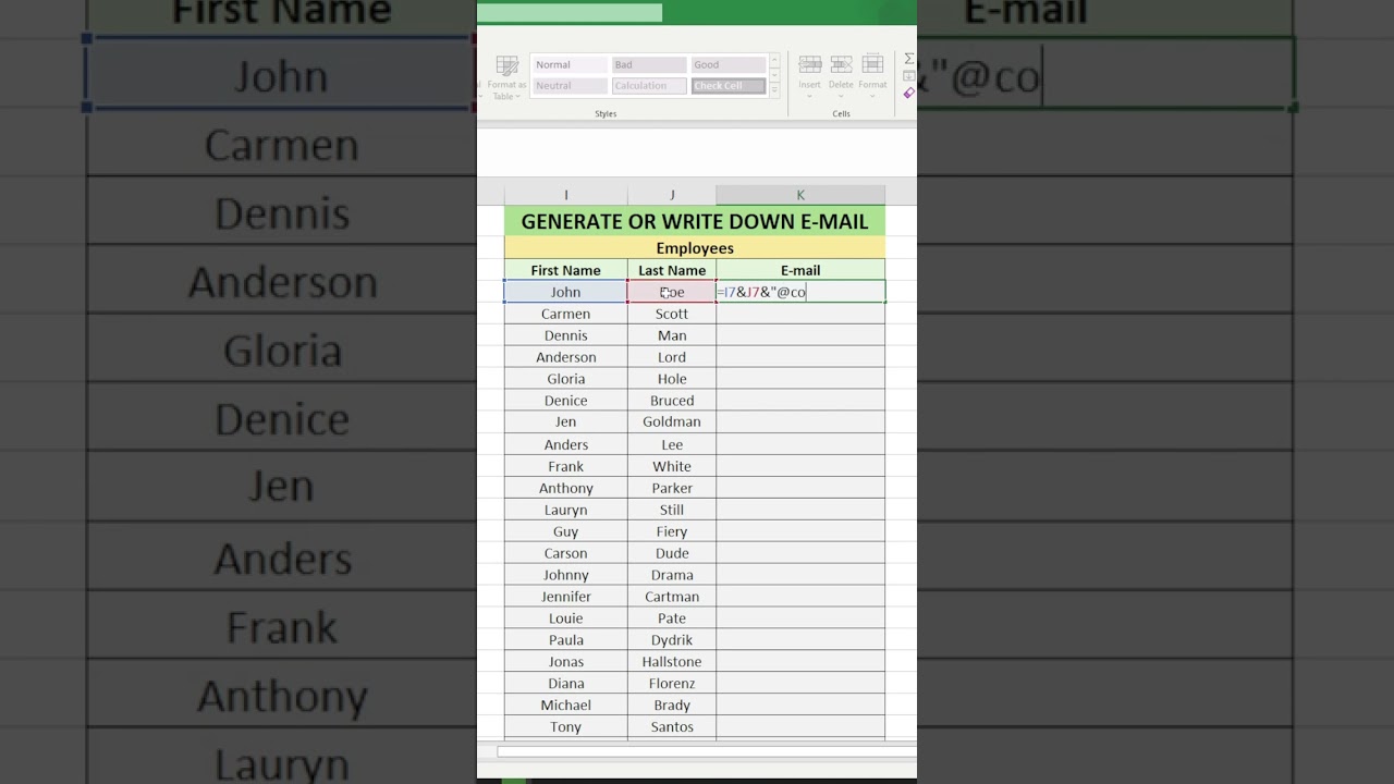 How To Automatically Write E-mail Address In Excel