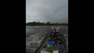 Driving Up The Wild Lawa River At Sunset. Suriname French Guiana