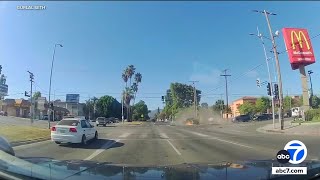 Video captures fiery crash involving speeding car at Mission Hills intersection